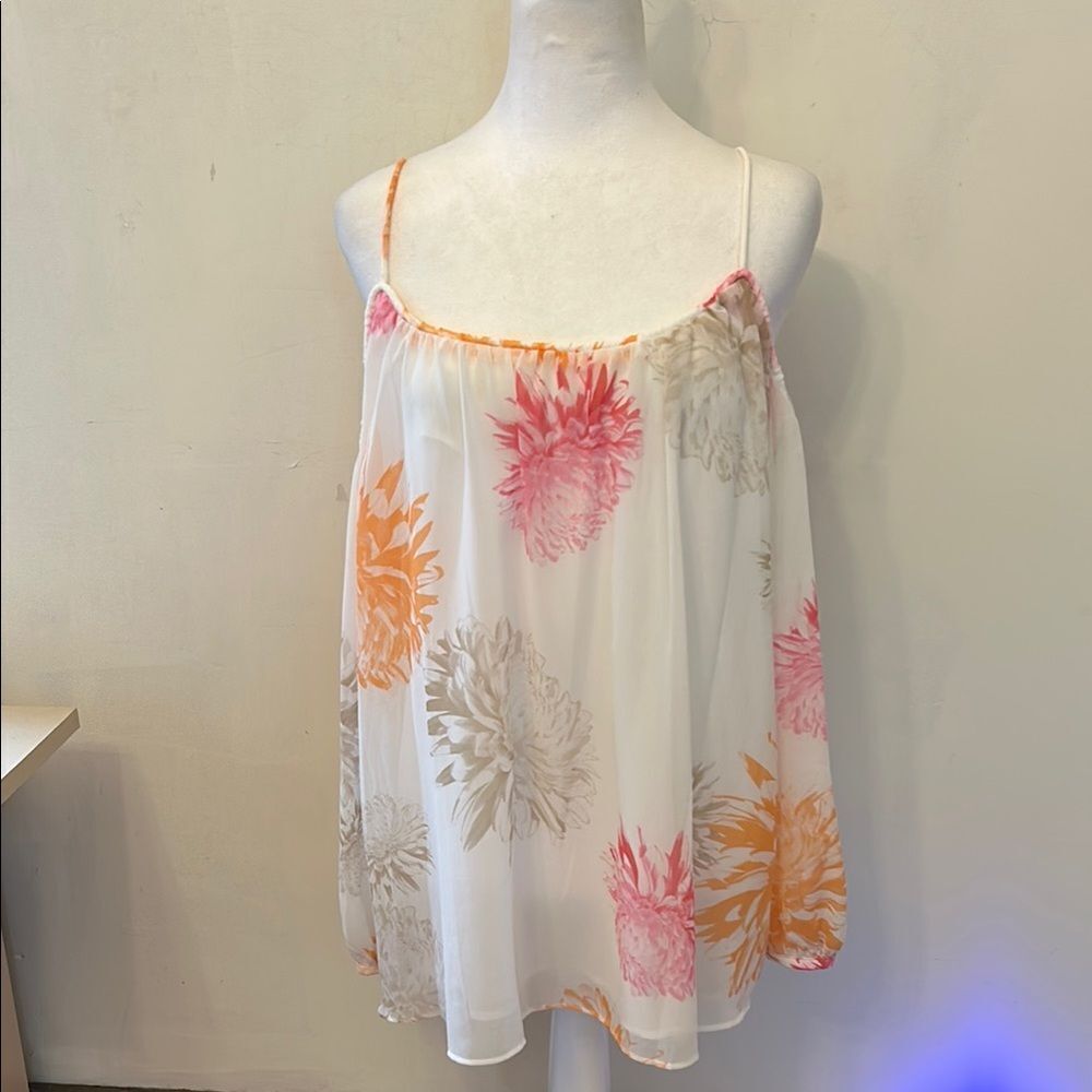 Calvin Klein White Pink Floral Off the Shoulder blouse Size M EUC